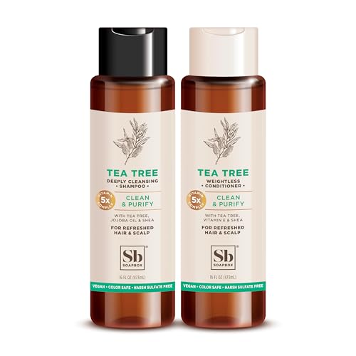 Soapbox Shampoo and Conditioner Set with Tea Tree Oil, Jojoba Oil, Aloe and Shea Butter to Clean and Purify for All Hair Types, 16 Ounces Each (Pack of 2)