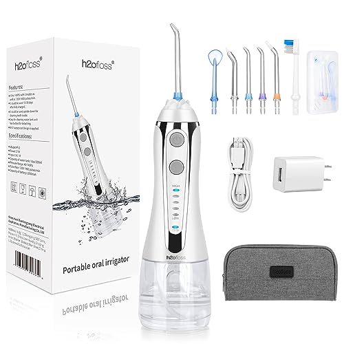 H2ofloss Cordless Water Dental Flosser, Portable Oral Irrigator for Teeth, Braces, Rechargeable & IPX7 Waterproof Teeth Cleaner for Home Travel