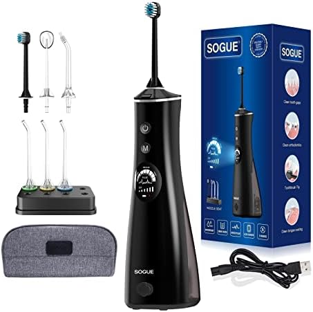 Water Dental Flosser Cordless with Screen Brush Floss – SOGUE 4 Modes & DIY Water Toothpick Irrigator, 6 Jet Tips Storage, Portable Water Picks for Teeth Cleaning Braces Cleaner for Home Travel