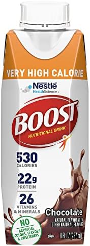 BOOST Very High Calorie Chocolate Nutritional Drink – 22g Protein, 8 FL OZ (Pack of 24)