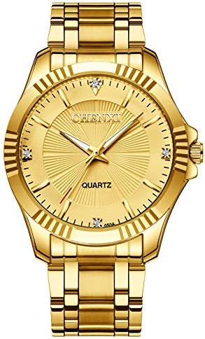 DREAMING Q&P Fq-005 Classic Style Gold Stainless Steel Mens Wrist Watches with Crystals for Man