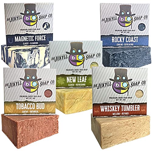 DR. JEKYLL Bar Soap for Men, 5 Pack – Quality Men’s Bar Soap, Masculine Scent, No Harmful Chemicals – Aloe Vera and Jojoba Oil – Natural and Organic Ingredients, Formulated & Handcrafted in the USA