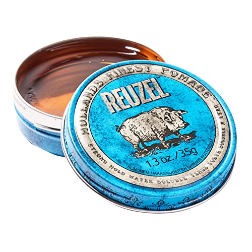 Reuzel Blue Strong Hold Water Soluble Pomade – Men’s Concentrated Wax Formula With Natural And Organic Hold – Defining Product That’s Extra Easy To Apply And Remove – Original Fragrance