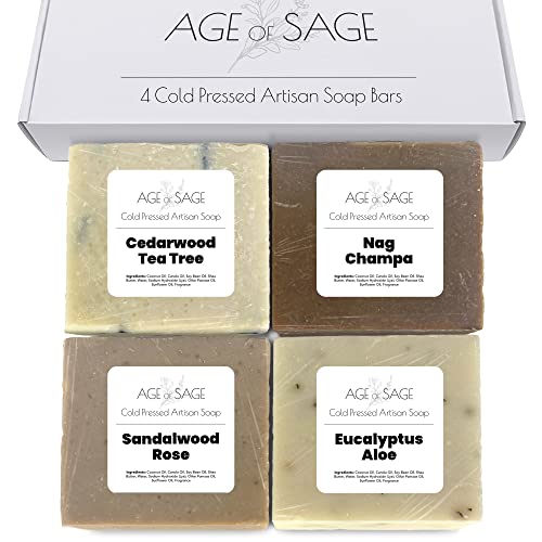 Age of Sage All Natural Bath Body Soap Gift Sets for Men – Handmade Organic Bar Soap Box – Exfoliating Natural Man Soap for Men – Scented Bar Soap for Men (4 Pack)