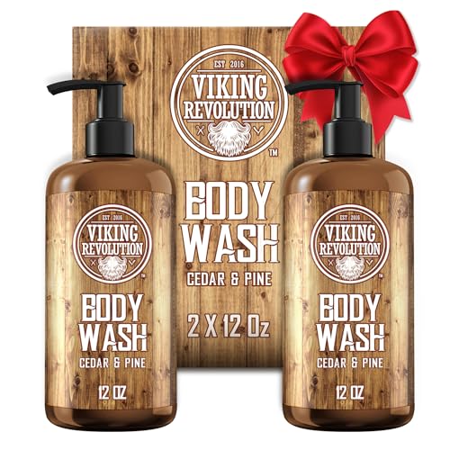 Viking Revolution Men’s Body Wash – Cedar and Pine Oil Body Wash for Men – Mens Natural Body Wash with Vitamin E and Oregano Oil – Mens Shower Gel Liquid Soap – Cedar Oil Mens Bodywash (2 Pack, 12oz)