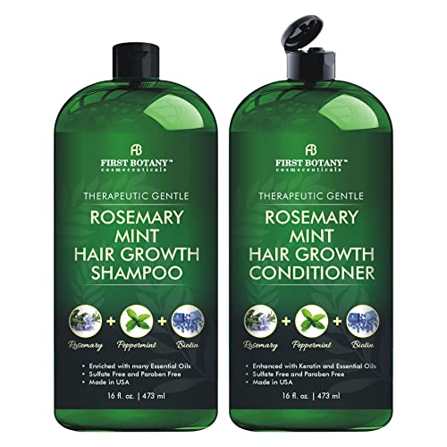 First Botany Biotin Shampoo Conditioner Set – An Anti Hair Loss Set Thickening formula For Hair Regrowth, Anti Thinning Sulfate Free For Men & Women Anti Dandruff Treatment 16 oz x 2 (Rosemary Mint)