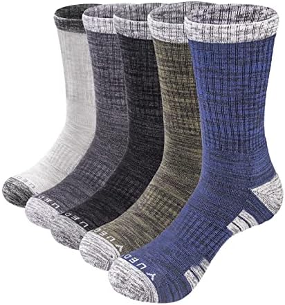 YUEDGE Mens Hiking Socks Moisture Wicking Cushioned Athletic Crew Socks Padded Work Boot Socks For Men Size 6-9/9-11/10-13