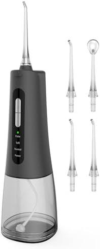 Water Flosser for Teeth Cleaning Cordless Portable Rechargeable Oral Irrigator 4 Modes 4 Tips Powerful Battery Life IPX7 Waterproof 300ML Water Tank for Home & Travel