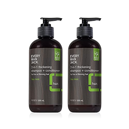 Every Man Jack Tea Tree Mens Thickening 2-in-1 Shampoo + Conditioner – Restore Thickness, Cleanse, and Condition – Made with Naturally Derived Ingredients – Paraben Free, Dye Free