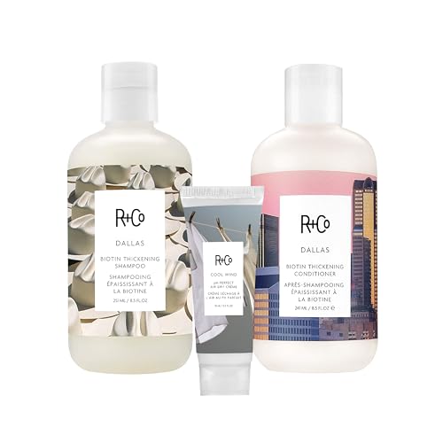 R+Co Dallas Biotin Thickening Shampoo and Conditioner Set (8.5 Oz) + Cool Wind pH Travel Size (.5 Oz) | Thickens + Nourishes + Strengthens | Set of 3