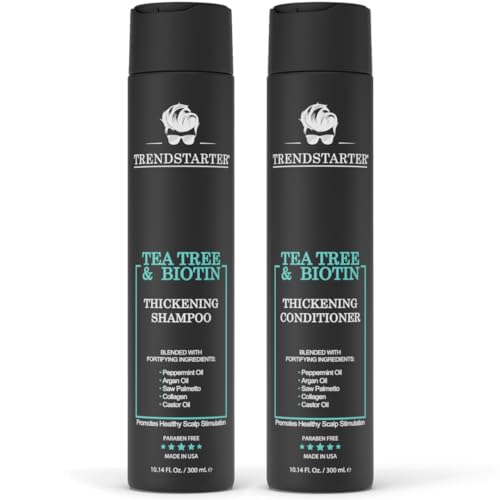 TRENDSTARTER – TEA TREE & BIOTIN THICKENING SHAMPOO & THICKENING CONDITIONER Set (10.14Fl.Oz ea.) – Formulated with Saw Palmetto, Argan Oil, & Peppermint Oil for an Invigorating & Nourishing Clean