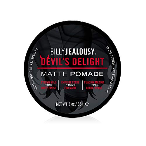 Billy Jealousy Devil’s Delight Matte Pomade for Men Adds Volume and Definition, Strong Hold Water-Based Formula with Black Pepper Sandalwood Scent, 3 Oz.