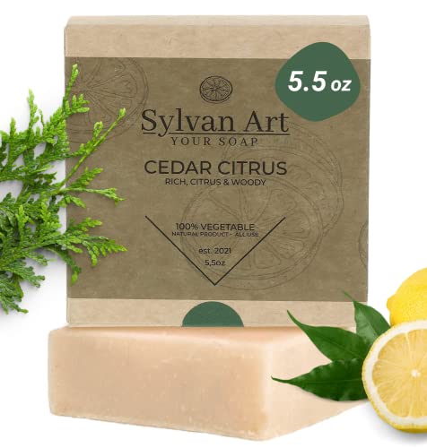 Sylvan Art Cedar Citrus Natural Scent Handmade Organic, Essential Oils Men’s Soap Bar Beard Body, Face Wash Bath Nourishing Bar Soap – 5.5 Ounce