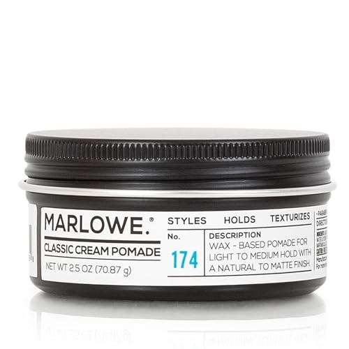 MARLOWE. No. 174 Classic Cream Pomade for Men 2.5 oz, Wax-Based Light to Medium Hold, Natural to Matte Finish, Conditioning Coconut Oil & Shea Butter, Original Pine & Agarwood Scent