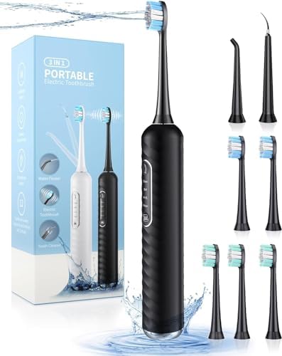 UNINGOPI Electric Toothbrush with Water flosser, 3 in 1 Teeth Cleaning Kit with 7 Modes, Electric Toothbrush and flosser Combofor Adults, Water Flosser Portable for Travel and Home (Black)