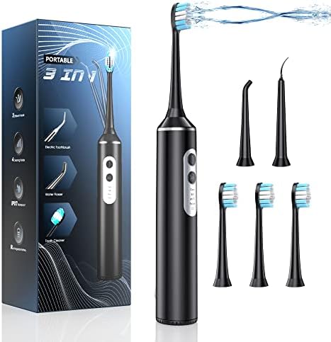 Water Dental Flosser with Electric Toothbrush, One Switch Between Tooth Brush & Water Floss, 3 in 1 Teeth Cleaning Kit with 4 Modes, Water Flosser Portable for Travel and Home (Black)