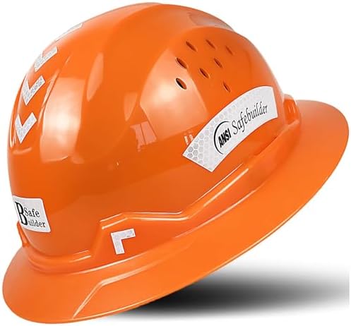 SAFEBUILDER SBD-G1 Construction Full Brim Hard Hat for Big Head HDPE Safety Helmet Vented Hardhats Sunshade Industrial Work Head Protection for Men Certified ANSI/ISEA Z89.1