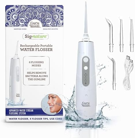 GuruNanda Cordless Water Flosser for Teeth, Gums & Braces – Portable & Rechargeable 300 ml Water Pick with 6 Flossing Modes, 4 Replaceable Tips & IPX7 Waterproof – Oral Irrigator for Home & Travel