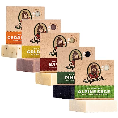 Dr. Squatch All Natural Bar Soap for Men, 5 Bar Variety Pack – Aloe, Cedar Citrus, Gold Moss, Pine Tar and Alpine Sage