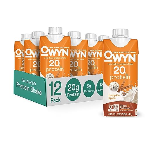 Owyn Vegan Protein Shake, Pumpkin Spice, 20g Plant Based Protein, Omega-3, Prebiotic Supplements, Gluten-Free, Soy-Free, Non-GMO (Pumpkin Spice, 12 Pack) (Packaging May Vary)