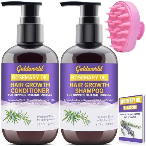 Hair Growth Shampoo & Conditioner Set with Scalp Massager for Hair Loss – Sulfate Free with Rosemary, Keratin & Biotin