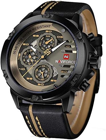 NAVIFORCE Sport Military Watches for Men Waterproof Watch Analog Quartz Leather Band Date Calendar Clock Wristwatch