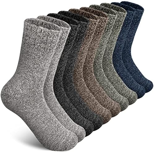 5 Pairs Wool Socks Mens, Warm Winter Socks, Soft Wool Hiking Socks, Casual Crew Socks for Men