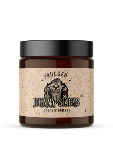 Johnny Slicks Oil Based Pomade | Organic Hair Styling for Men, Low to Medium Hold | Promotes Healthy Hair Growth & Helps Hydrate Dry Skin, (Rugged, 4 Ounce) Veteran Owned, USA Made.