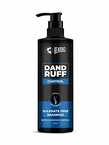 BEARDO Dandruff Control Sulphate Free Shampoo for Men 200 ml | Anti Dandruff Shampoo | Biotin | Climbazole | Menthol | Shampoo for Oily Hair | Reduce Dandruff | Itchy Scalp Treatment – 7 Fl Oz