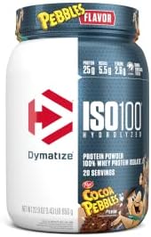 Dymatize ISO100 Hydrolyzed Protein Powder, 100% Whey Isolate Protein, 25g of Protein, 5.5g BCAAs, Gluten Free, Fast Absorbing, Easy Digesting, Cocoa Pebbles, 20 Servings