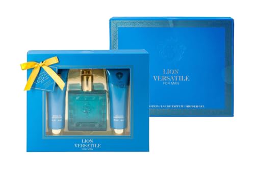 Lomitin Lion Versatile Cologne Gifts Sets for Men, Eau De Toilette (3.4 fl oz), Body Lotion (3.0 fl oz), Shower Gel, Our Impression of Versase Eros (Pack of 3)