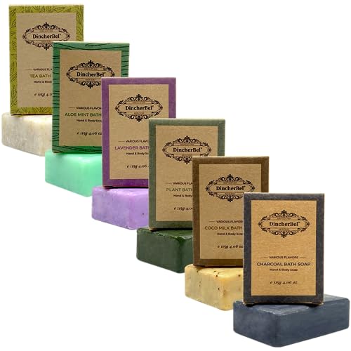 Natural Soap Bar, Handmade Natural Cleansing Moisturizing, Lavender, White Tea, Coconut Milk, Plant Essential Oil, Charcoal Oil Control and Aloe Mint, for Men and Women (4 oz, 6 Bars)