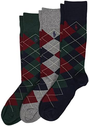 POLO RALPH LAUREN Men’s Argyle Pattern Dress Crew Socks-3 Pair Pack-Soft Lightweight Cotton Comfort