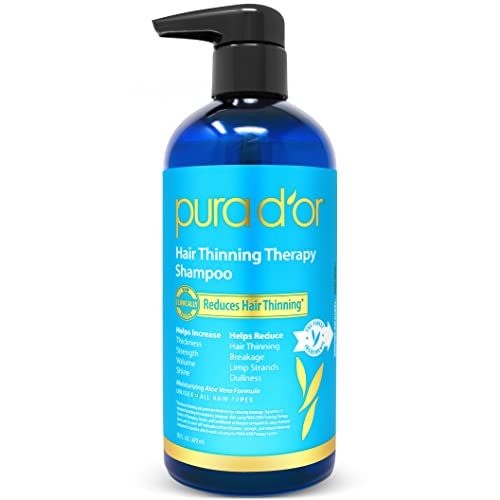 PURA D’OR Hair Thinning Therapy Biotin Shampoo ORIGINAL Scent CLINICALLY TESTED Proven Results,Low Lather Herbal DHT Blocker Hair Thickening Products For Women & Men,Color Safe Routine Shampoo,16oz