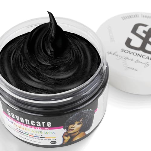 SOVONCARE Black Hair Wax Color, Temporary Hair Color Wax, Color Hair Wax Hair Paint Wax Colored Hair Wax 4.23 Oz, Color Wax for Natural Hair Halloween Cosplay Party Christmas for Women & Men Kid