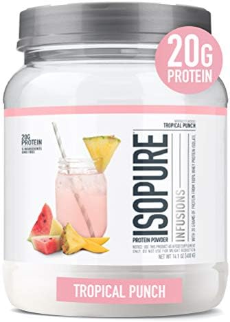 Isopure Protein Powder, Clear Whey Isolate Protein, Post Workout Recovery Drink Mix, Gluten Free with Zero Added Sugar, Infusions- Tropical Punch, 16 Servings