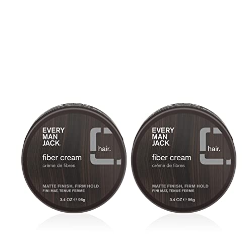 Every Man Jack Mens Hair Styling Fiber Cream – Add Extra Thickness and Texture with a Medium Hold, Matte Finish, and Low Shine – Non-Greasy, For All Hair Types, Fragrance Free – 3.4-ounce – 2 Tins