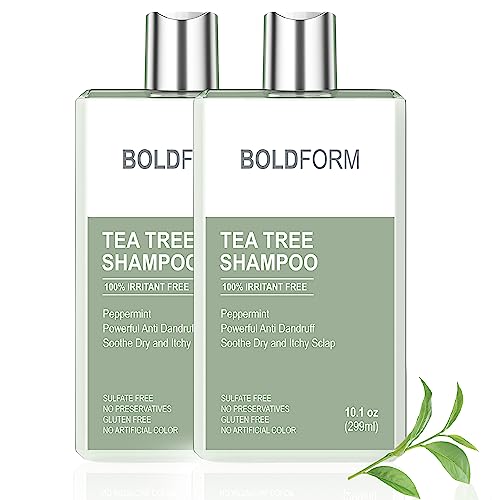 Bold Form Tea Tree Shampoo with Peppermint Oil – Deep Cleanser for Dandruff and Dry Itchy Scalp For All Hair Types – Hair Regrowth, Color Safe Dry Scalp Shampoo (Pack of 2)