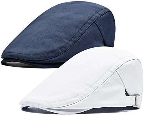 Qossi 2 Pack Newsboy Hats for Men Flat Cap Cotton Adjustable Breathable Irish Cabbie Ivy Driving Hunting Hat