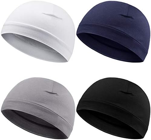 Syhood 4 Pieces Men Skull Caps Soft Cotton Beanie Hats Stretchy Helmet Liner Multifunctional Headwear for Men Women