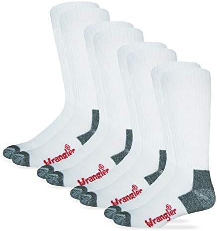 Wrangler Men’s Non-Binding Boot Work Cotton Cushion Smooth Toe Socks 4 Pair Pack