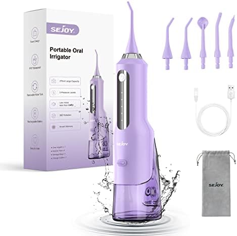 Sejoy Water Flosser, 2023 Water Flossers for Teeth Rechargeable, Oral Irrigator for Home Travel Office, 270ML IPX7 Waterproof 5 Cleaning Modes and 5 Jet Tips