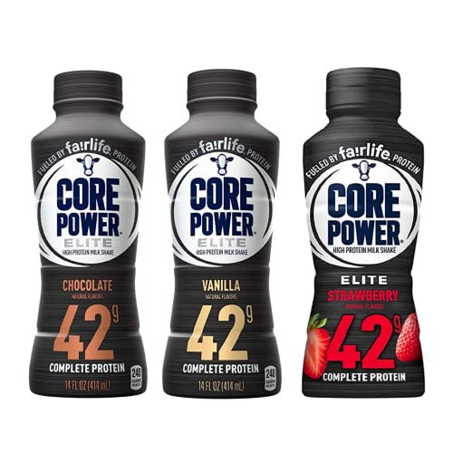 Core Power Elite High Protein Shake (42g), 3 Flavor Variety, (Pack of 12)