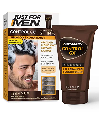 Just For Men Control GX Grey Reducing 2-in-1 Shampoo and Conditioner, Gradual Hair Color for Stronger and Healthier Hair, 4 Fl Oz – Pack of 1 (Packaging May Vary)