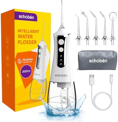 Water Dental Flosser Tools for Teeth Rechargeable Portable Water Pick Dental Oral Irrigator Cleaning Cordless with Tongue Scraper Travel Bag Waterproof (White)