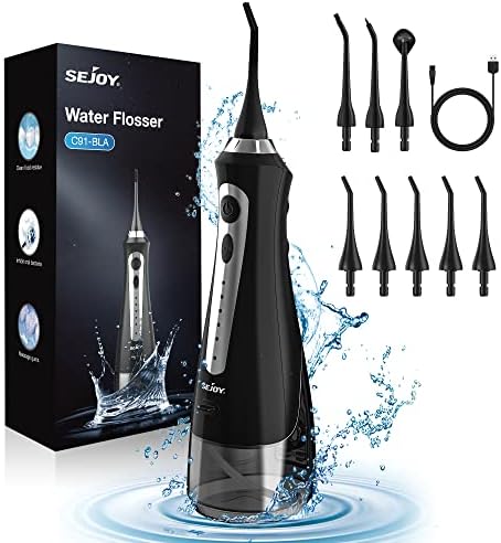 Sejoy Water Flossers for Teeth, Water Flosser Cordless Rechargeable, Water Flosser for Braces for Kids Travel, for Teeth Cleaning, 5 Cleaning Modes 8 Jet Tips, IPX7 Waterproof, 230ml