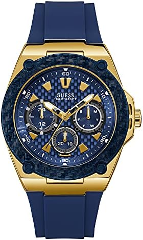 GUESS Men Stainless Steel Quartz Watch with Silicone Strap