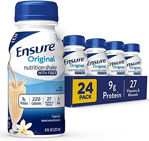 Ensure Original Vanilla Liquid Nutrition Shake With Fiber | gluten free Meal Replacement Shake | 24 Pack | Bottle