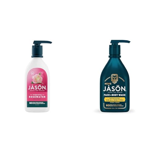 JASON Natural Body Wash & Shower Gel, Invigorating Rosewater, 30 Oz & Men’s Refreshing 2-in-1 Face & Body Wash, 16 oz