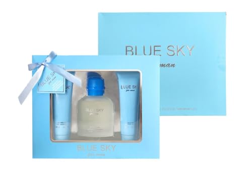 Lomitin Blue Sky Cologne Gifts Sets for Men, Eau De Toilette (3.4 fl oz), Body Lotion (3.0 fl oz), Shower Gel (3.0 fl oz), Our Impression of D/G Light Blue (Pack of 3)